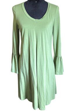 Kate Kasin Green Bell-Sleeve Tunic Dress Long Sleeve Womens Medium